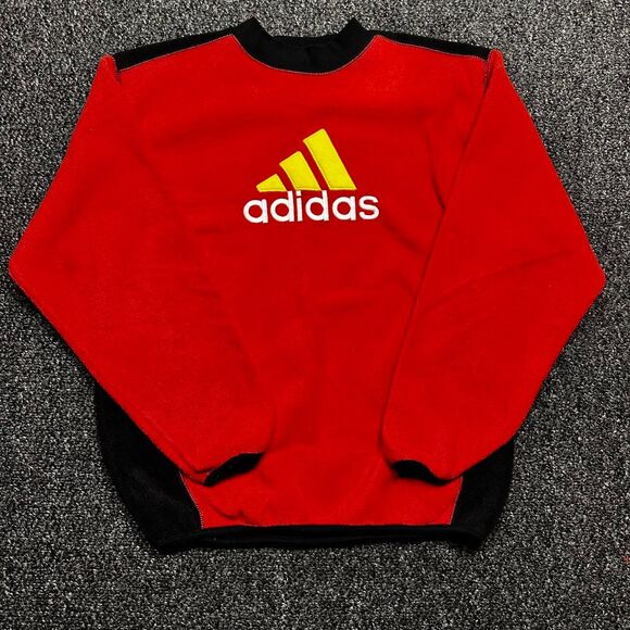 Adidas Fleece Sweatshirt Mens Large Red Black Yellow Vintage Pullover Sportswear - Picture 1 of 5